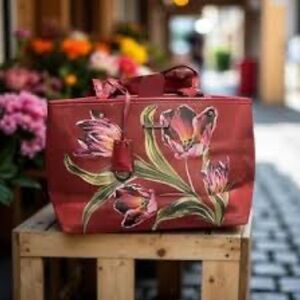 Dana Buchman Burgundy Floral Tote Purse Handbag Key Ring Pockets Feminine NWOT